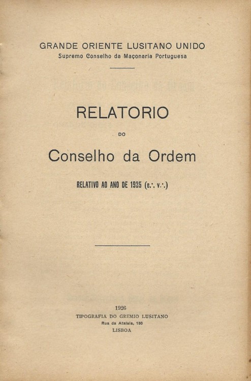 RELATORIO DO CONSELHO DA ORDEM. Relativo ao ano de 1925.