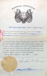 DIPLOMA. Diploma passado pelo Presidente da República, António Óscar de Fragoso Carmona, promovendo ao posto de Contra Almirante o Capitão de mar e guerra Alberto Castro Ferreira.
