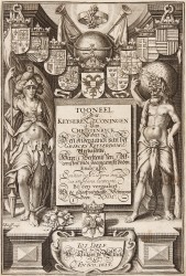 DER KEYSEREN EN CONINGEN VAN CHRISTENRYCK, SEDERT DEN ONDERGANCK VAN HET GRIECKS KEYSERDOM, VERVATENDE HAARE BEELTENISSEN, AFCOMSTEN ENDE VORNAEMSTE DADEN... Descrevemos a tradução para português, seguindo uma ficha que acompanha a obra: TOMO I - Teatro // dos // Imperadores e Reis // da Cristandade // desde // a queda do (Imperio Grego (1453) // Contendo // os seus Retratos, as suas o- // rigens e os seus primeiros nomes, // e também // o sumario da História de há mais // de 150 anos a esta parte. // Reuni